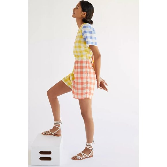 Anthropologie Farm Rio Gingham Contrast Romper red, yellow, blue, white, size M - Picture 10 of 11